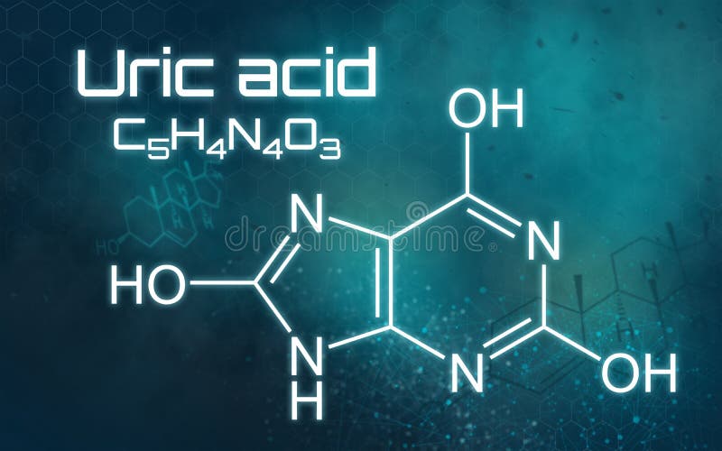 Chemical formula of Uric acid on a futuristic background