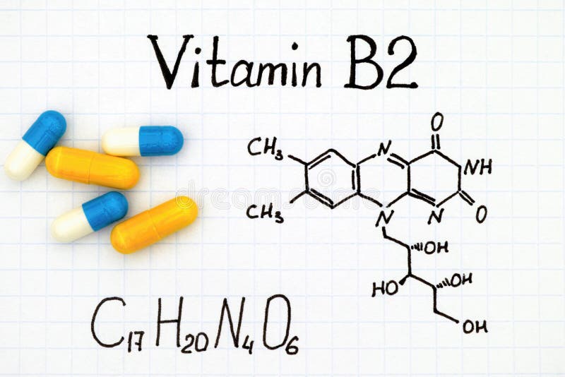 Chemical Formula of Vitamin B2 and Pills. Stock Image Image of