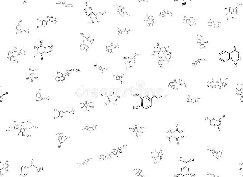 Chemical formulas. scientific, educational background on white. hand drawn.. stock illustration