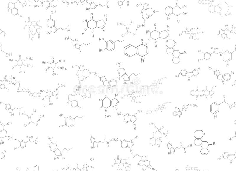 Chemical formulas. scientific, educational background on white. hand drawn.. royalty free illustration