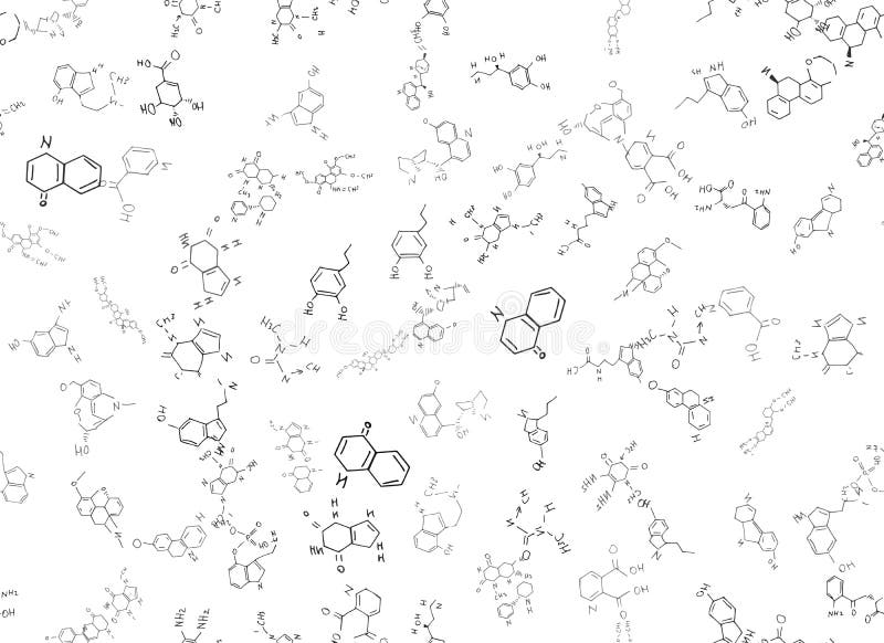 Chemical Formulas. Scientific, Educational Background on White. Hand Drawn.. Stock Vector