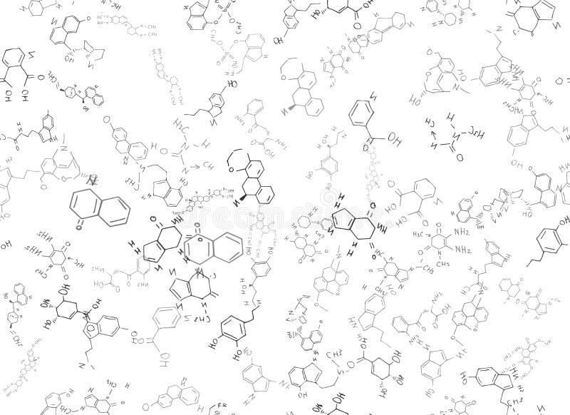 Chemical formulas. scientific, educational background on white. hand drawn.. stock illustration