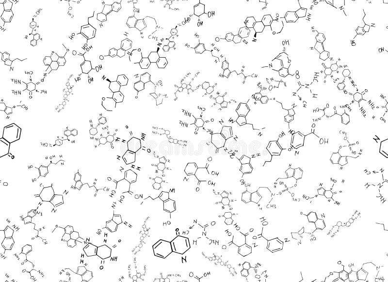 Chemical Formulas. Scientific, Educational Background on White. Hand Drawn.. Stock Vector