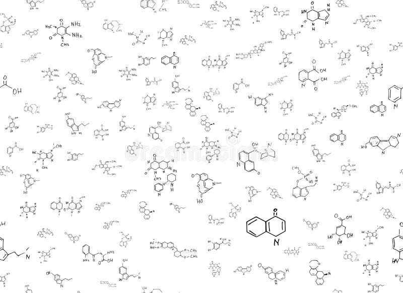 Chemical formulas. scientific, educational background on white. hand drawn.. vector illustration
