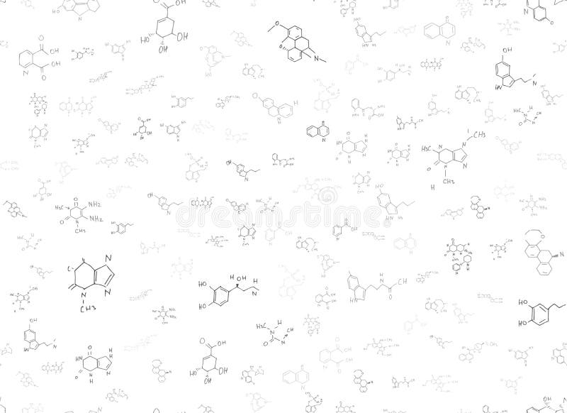 Chemical formulas. scientific, educational background on white. hand drawn.. stock illustration