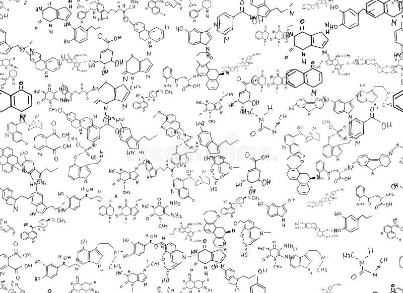 Chemical formulas. scientific, educational background on white. hand drawn.. royalty free illustration