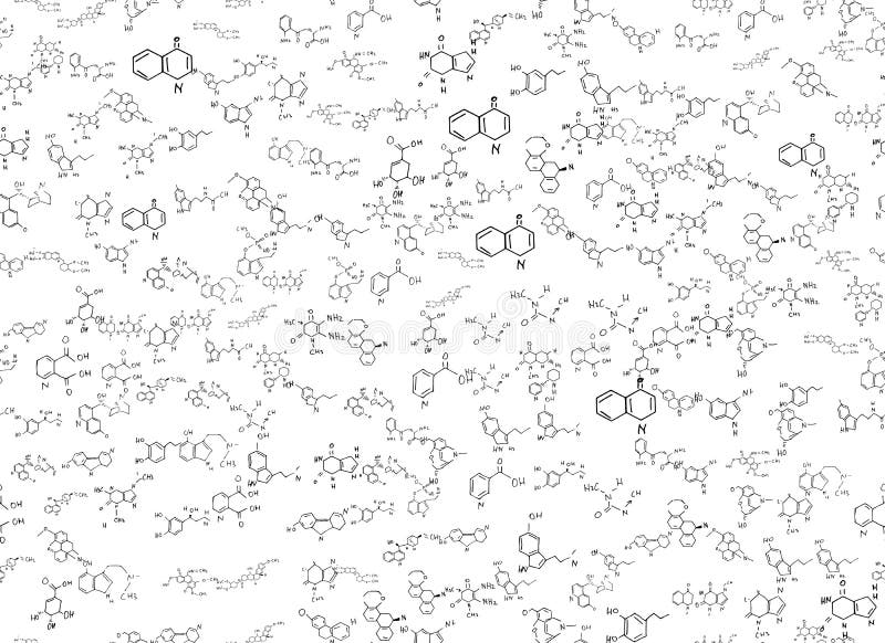 Chemical formulas. scientific, educational background on white. hand drawn.. vector illustration