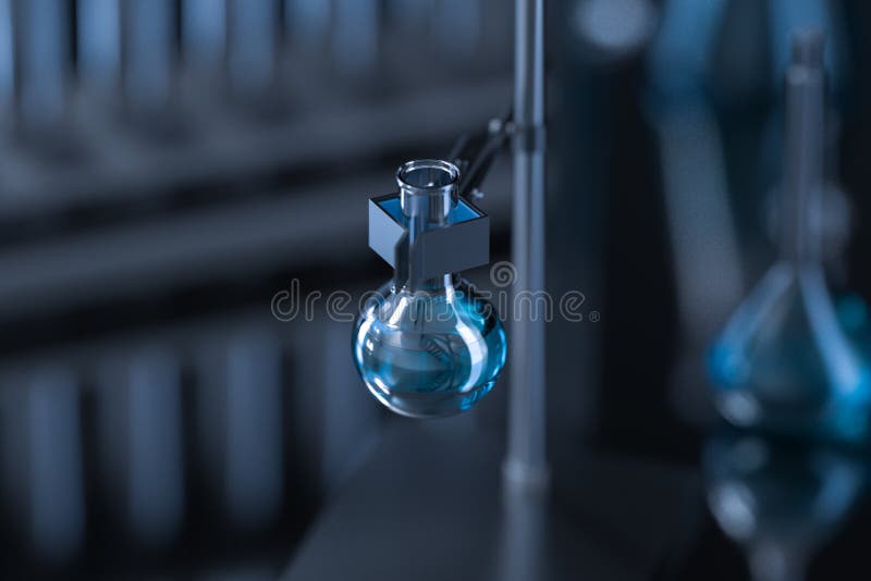 Chemical Instruments and Reagents in the Lab, 3d Rendering Stock
