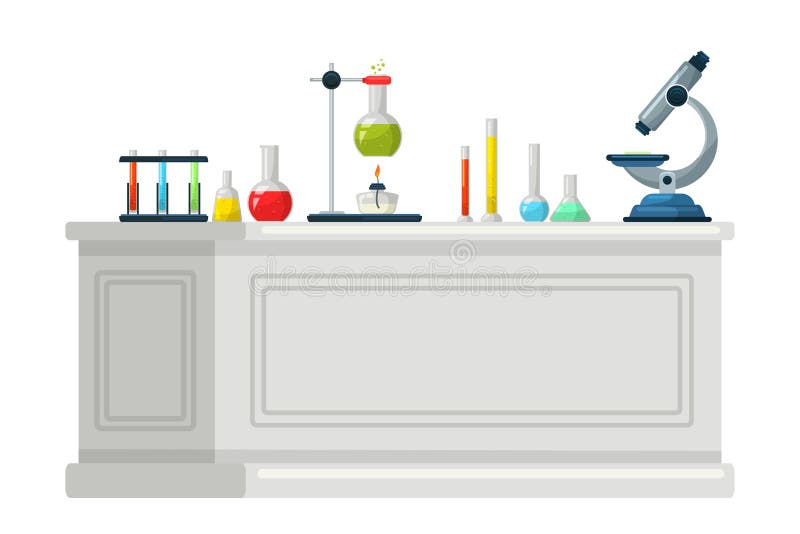 Chemical Lab Equipment on Table Flat Vector Illustration Stock Vector -  Illustration of cartoon, biotechnology: 191326764