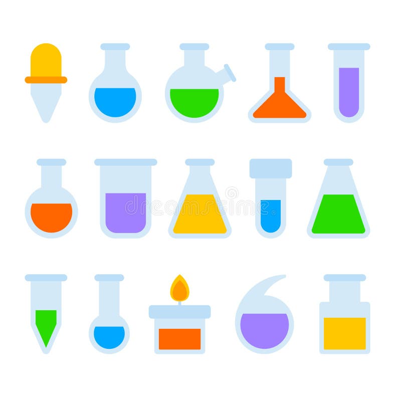 Chemical Laboratory Equipment Icons Set on White Background. Vector stock illustration