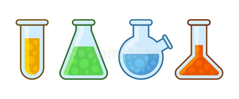 Chemical Laboratory Equipment Icons Set on White Background. Vector stock illustration