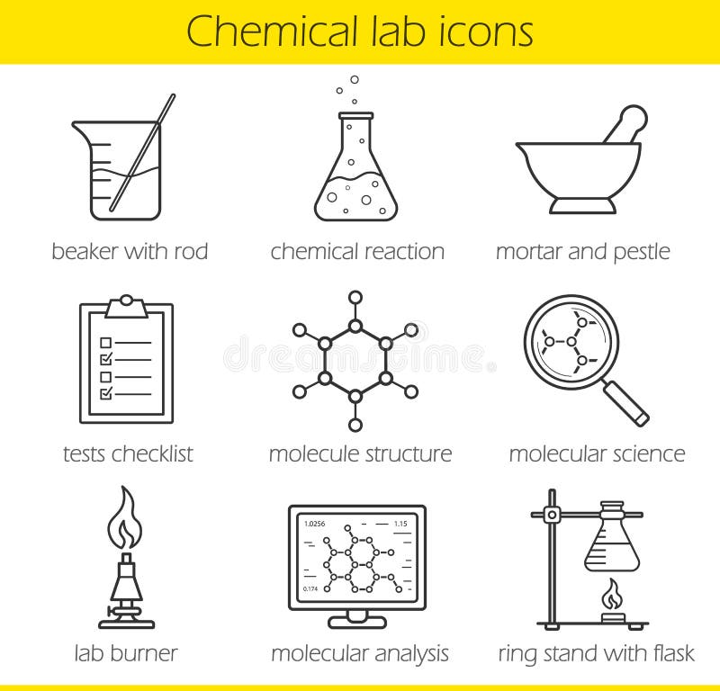 Chemical Laboratory Equipment Linear Icons Set Stock Vector