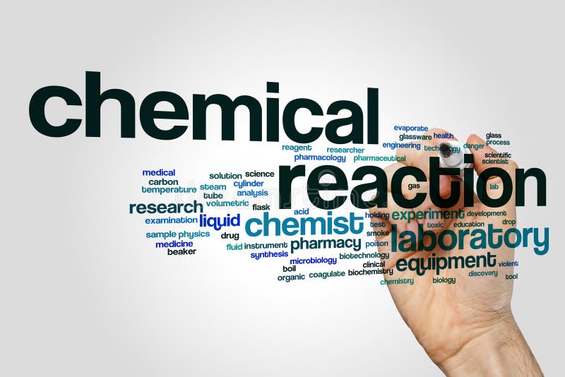 Chemical Reaction Word Cloud on Grey Background Stock Illustration Illustration of chemistry