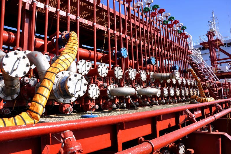 Chemical tanker manifold stock image. Image of connections 24088381