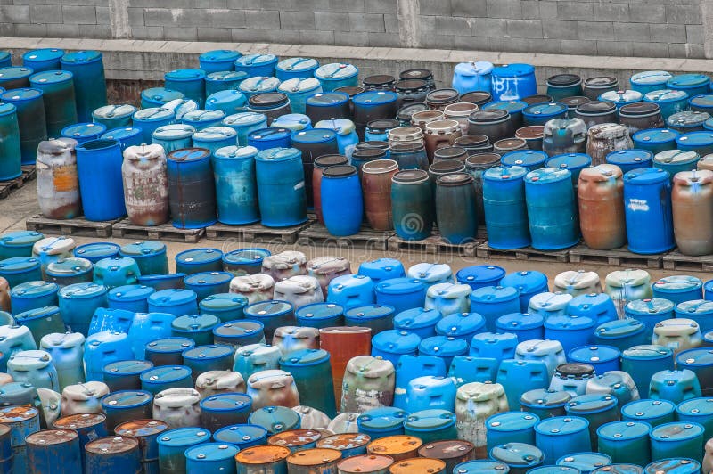 Chemical waste dump with a lot of barrels