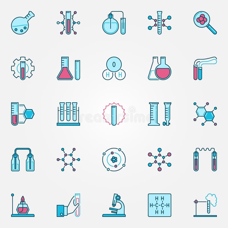 Chemii kreatywnie ikony ustawiać Chemicznej nauki wektoru znaki ilustracji Chemii kreatywnie ikony ustawiać Chemicznej nauki wektoru znaki ilustracji
