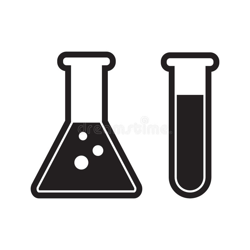 Chemii zlewki z Erlenmeyer kolby, próbnej tubki mienia substancji chemicznych płaską ikoną dla i royalty ilustracja Chemii zlewki z Erlenmeyer kolby, próbnej tubki mienia substancji chemicznych płaską ikoną dla i royalty ilustracja