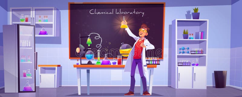 Chemiker mit Flasche im Wissenschaftlichen Labor