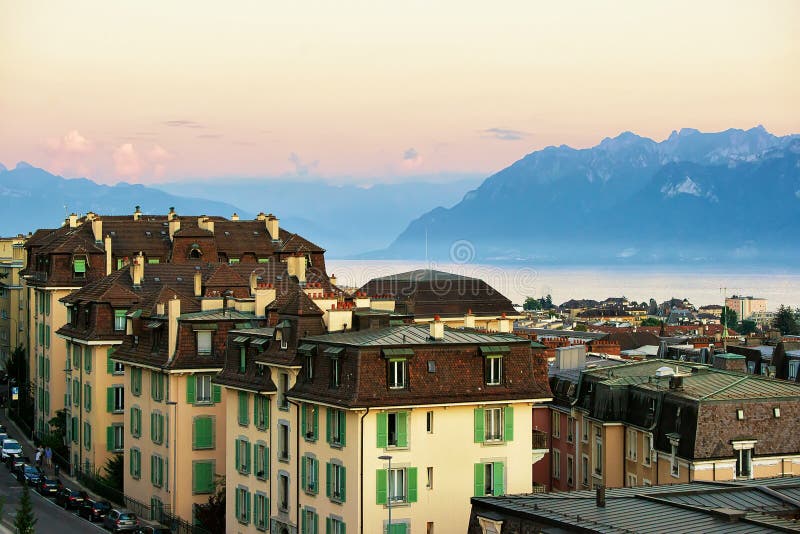 Chemin De Mornex and Alps in Lausanne at Sunset Stock Photo - Image of ...