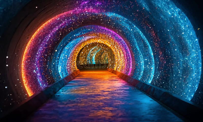 Chemin de tunnel cosmique avec des jeux de lumière éclatants illustration libre de droits