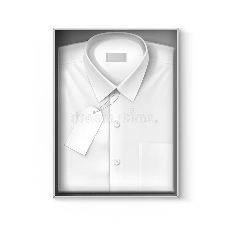Chemise classique blanche d'hommes avec le label dans la boîte d'emballage illustration de vecteur