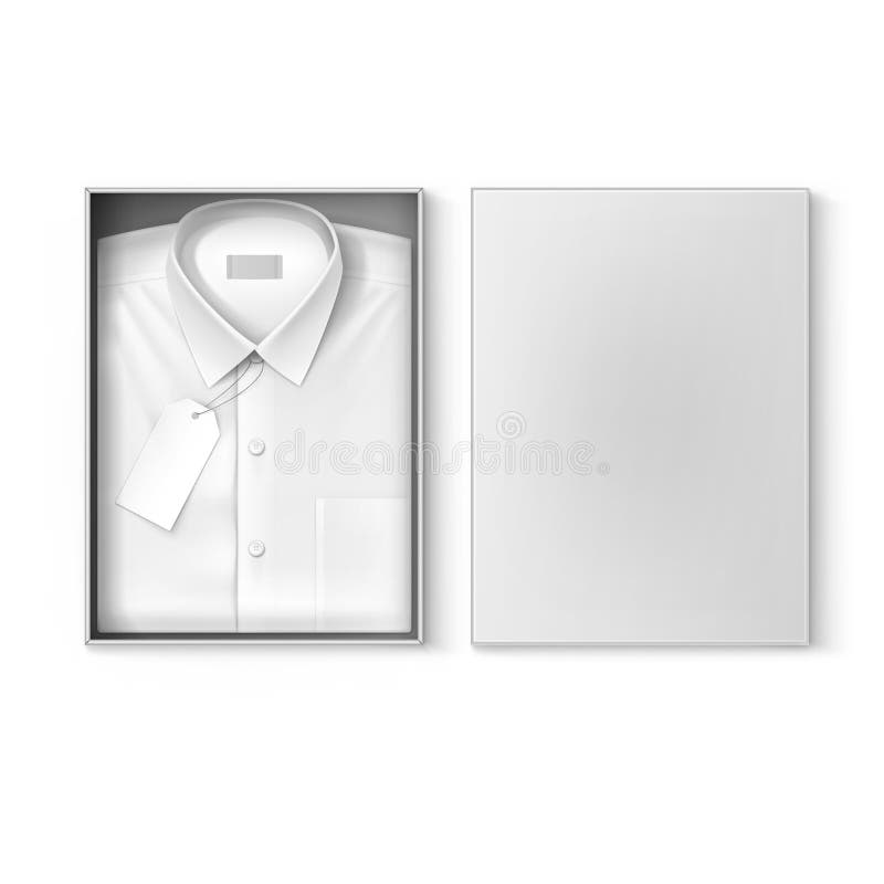 Chemise classique blanche d'hommes avec le label dans la boîte d'emballage illustration de vecteur