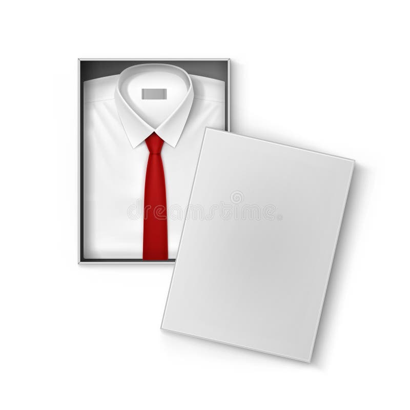 Chemise classique blanche d'hommes avec le lien rouge dans la boîte d'emballage illustration libre de droits