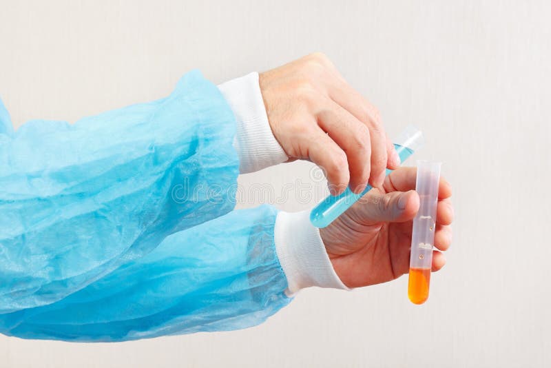 Hands of Chemist in Rubber Gloves Doing Chemical Analysis in Laboratory Stock Photo Image of