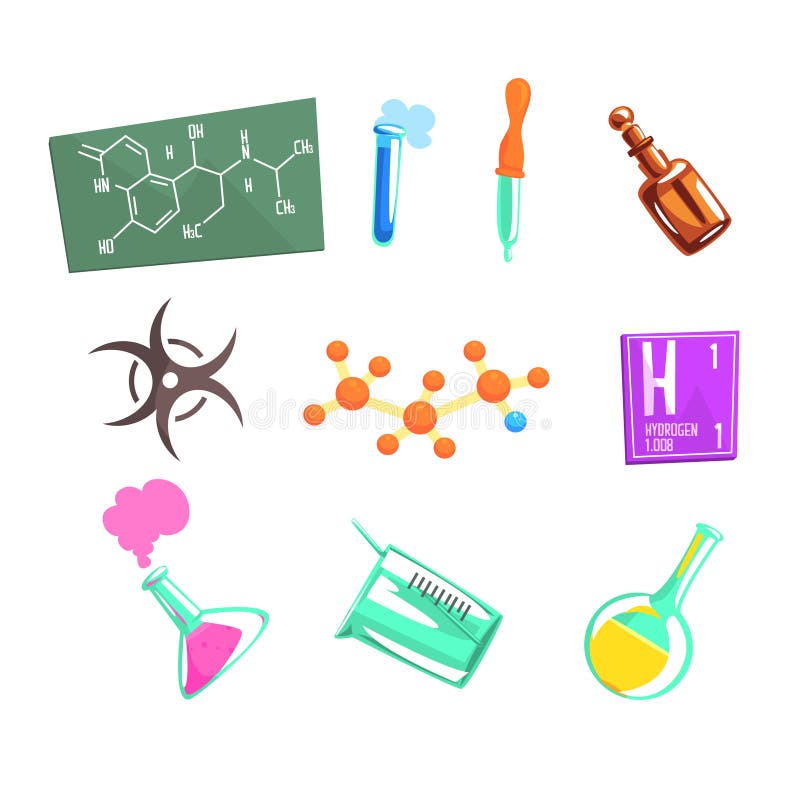 Chemist Scientist And Chemical Science Related Icons And Laboratory Experimental Equipment