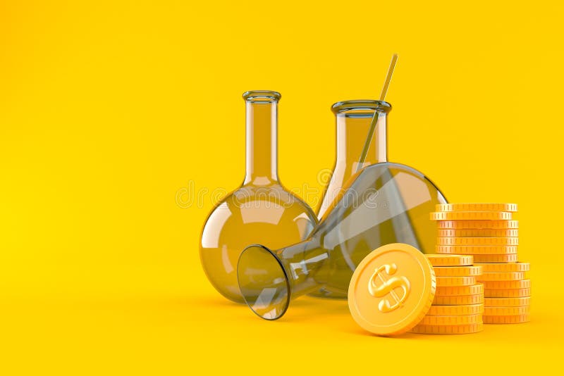 Chemistry Flasks with Stack of Coins Stock Illustration Illustration