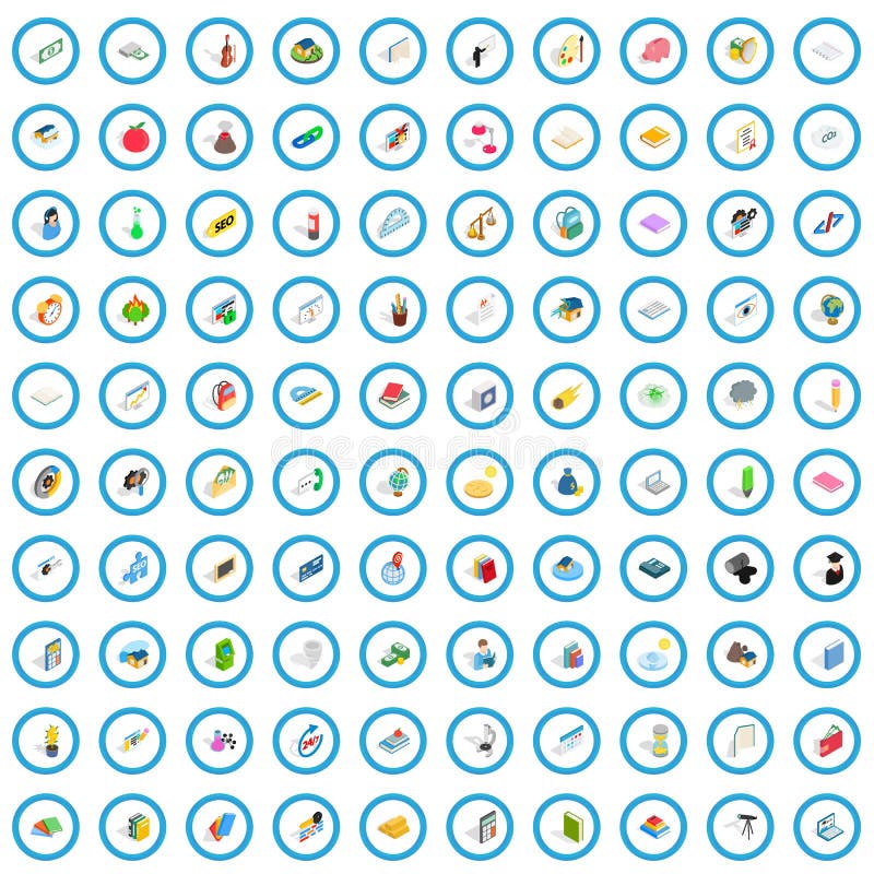 100 chemistry icons set, isometric 3d style royalty free illustration