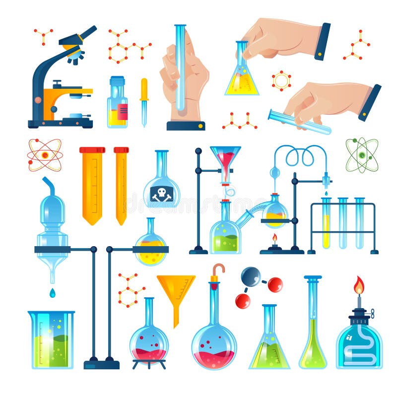 Chemistry Laboratory Icon Set Stock Vector - Illustration of bottle ...