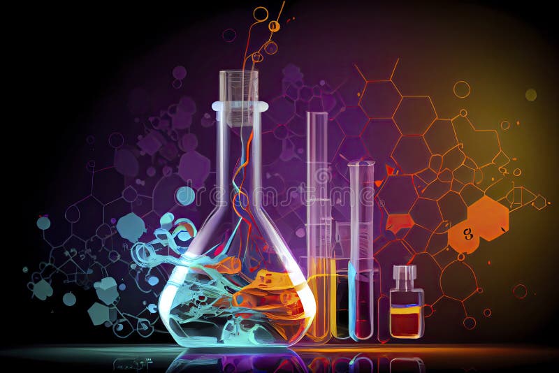 Chemistry science research lab background with a glass flask