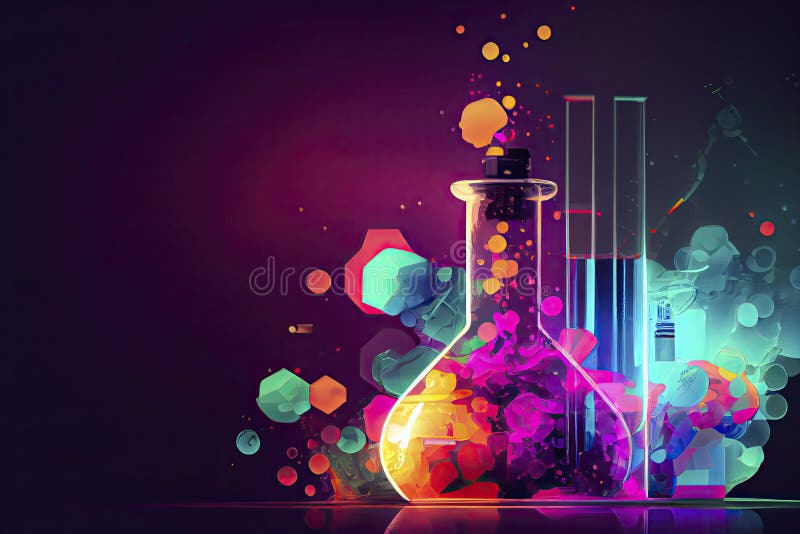 Chemistry science research lab background with a glass flask