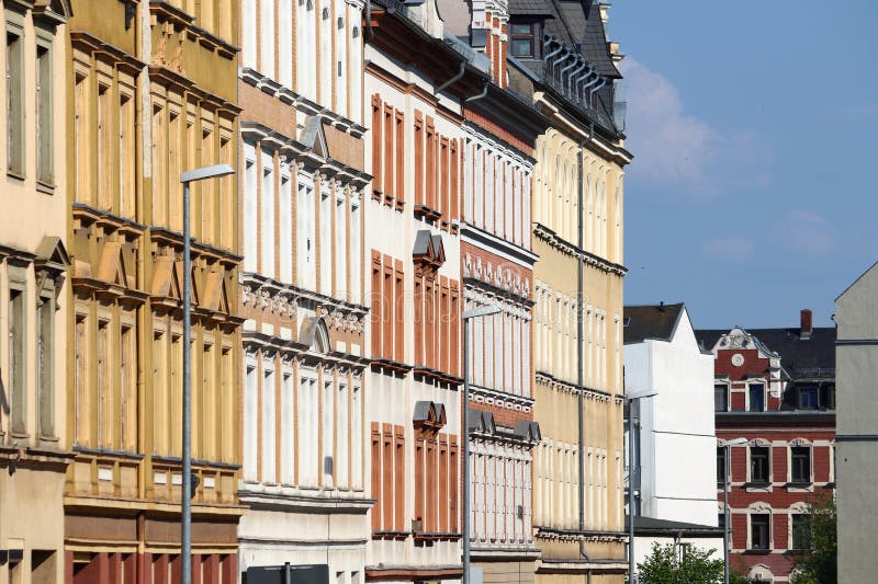 Chemnitz city in Germany (State of Saxony). Residential architecture of Leipziger Street (Leipziger Strasse) of Schlosschemnitz district. Chemnitz city in Germany (State of Saxony). Residential architecture of Leipziger Street (Leipziger Strasse) of Schlosschemnitz district.