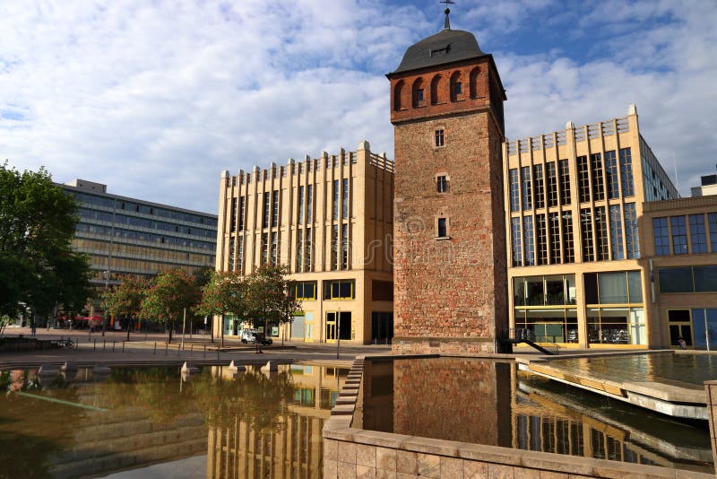 Chemnitz city in Germany (State of Saxony). Red Tower, part of former city walls. Medieval landmark. Chemnitz city in Germany (State of Saxony). Red Tower, part of former city walls. Medieval landmark.