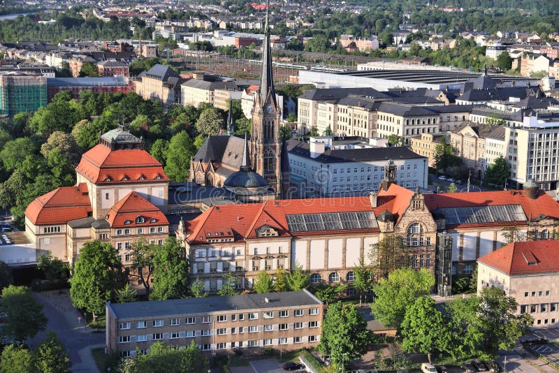 Chemnitz, Germany (State of Saxony). City aerial view in warm sunset light. Chemnitz, Germany (State of Saxony). City aerial view in warm sunset light