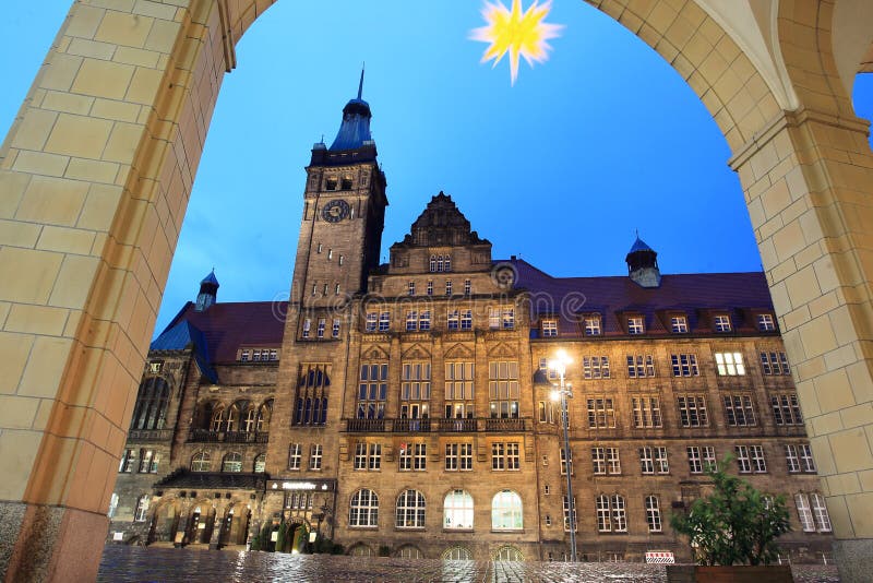 Town hall in Chemnitz in sunset, Germany. Town hall in Chemnitz in sunset, Germany.