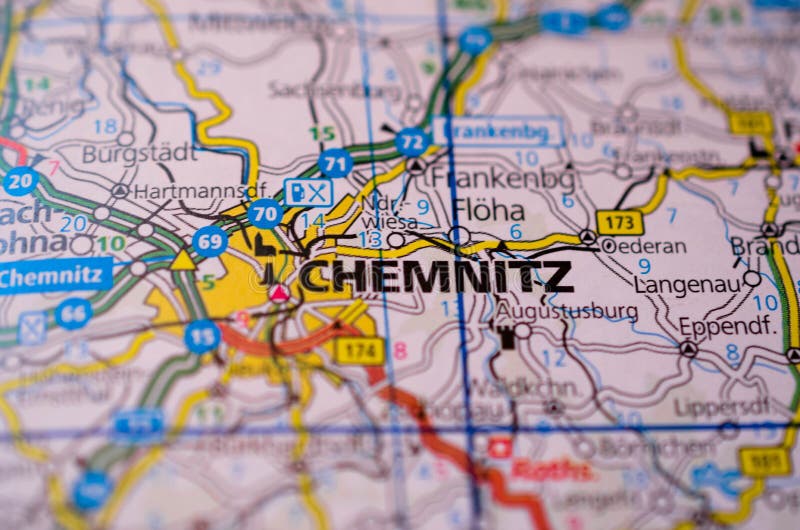 Close up shot of Chemnitz Germany on a map. Close up shot of Chemnitz Germany on a map