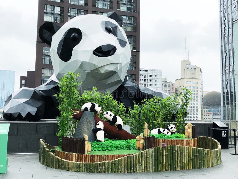 Chengdu Panda Sculpture In Ifs Building Editorial Photography