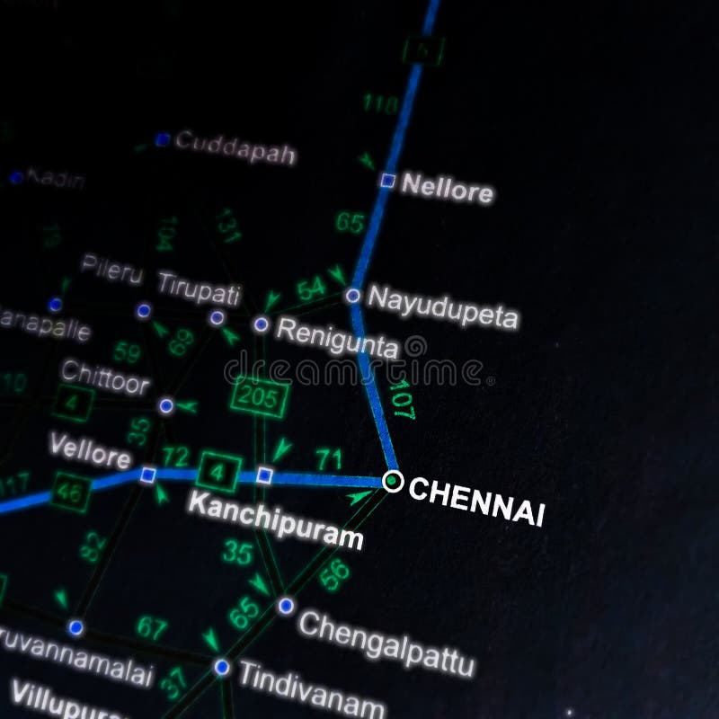 Chennai City Name Displayed on Geographic Map in India Stock Image 