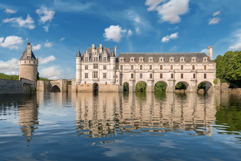 Chenonceau castle, built over the Cher river , Loire Valley,France stock photos
