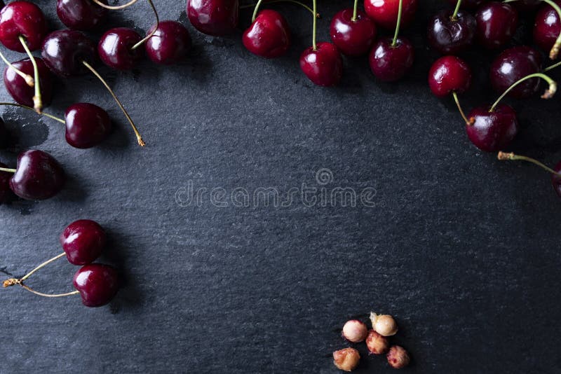 Cherries on a Black Background. Juicy Cherries Stock Image Image of