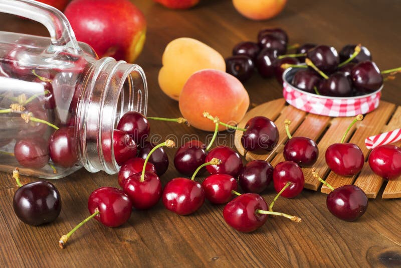 Cherries Inside a Mason Jar Glass Stock Image Image of glass