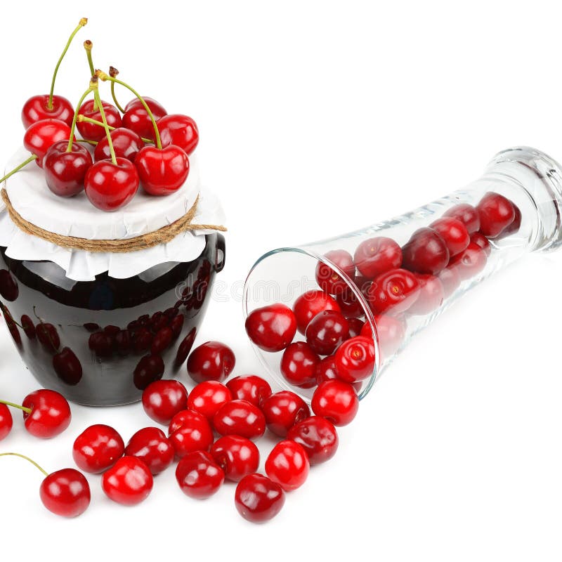 Cherries and jars of jam stock photo. Image of berry 51222092