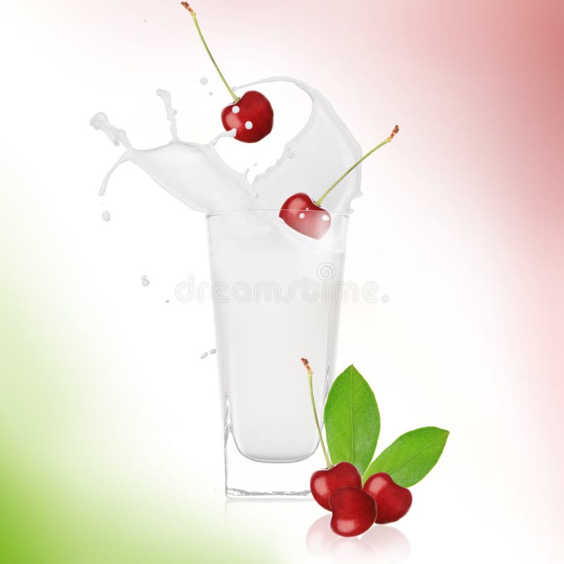 Cherries with milk splash stock photo. Image of cold 23309952