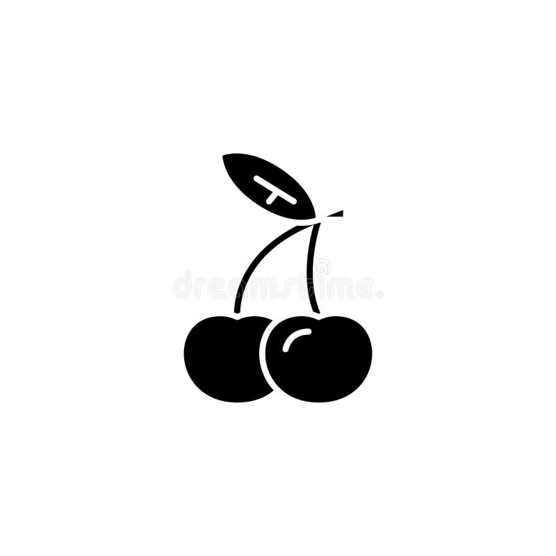 Cherries Symbol Black Icon Concept. Cherries Symbol Flat Vector Symbol