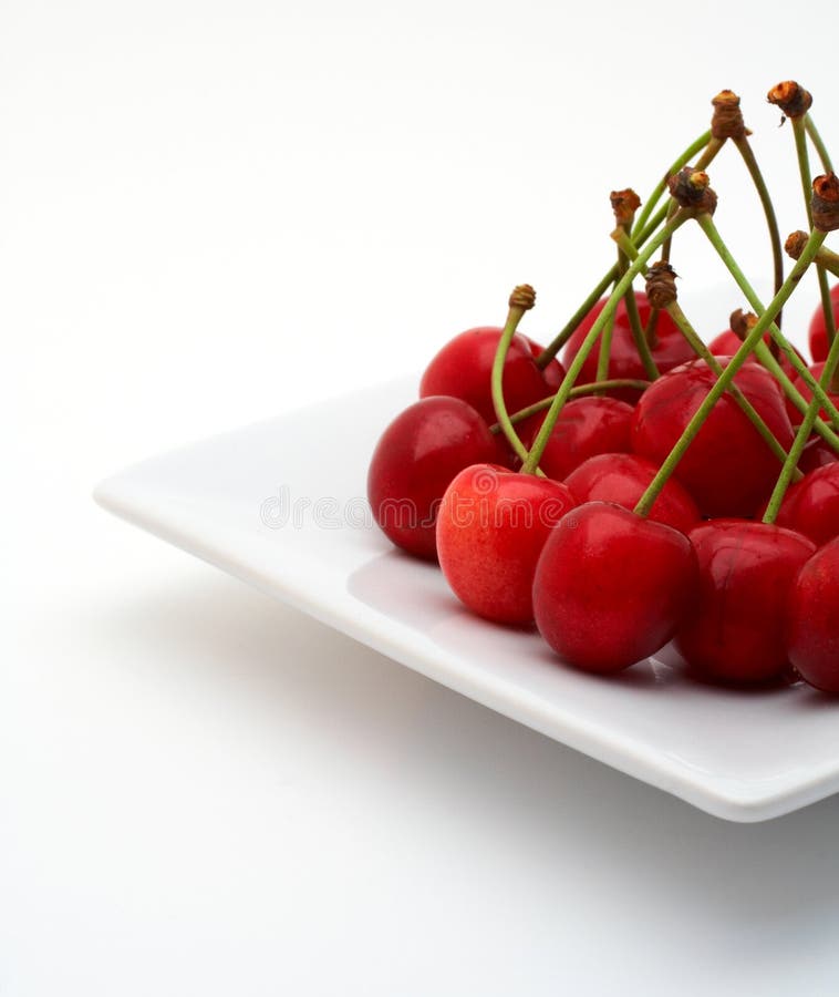 Cherries on the white plate