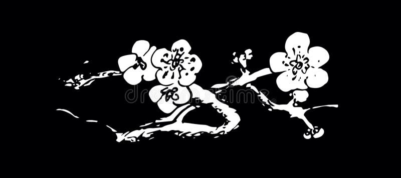 Cherry Blossom. Branch with Flowers. Black and White Coloring Plant Isolated on Black Background Stock Vector - Illustration of hand, japan: 182859936 Cherry Blossom. Branch with Flowers. Black and White Coloring Plant Isolated on Black Background Stock Vector - Illustration of hand, japan: 182859936