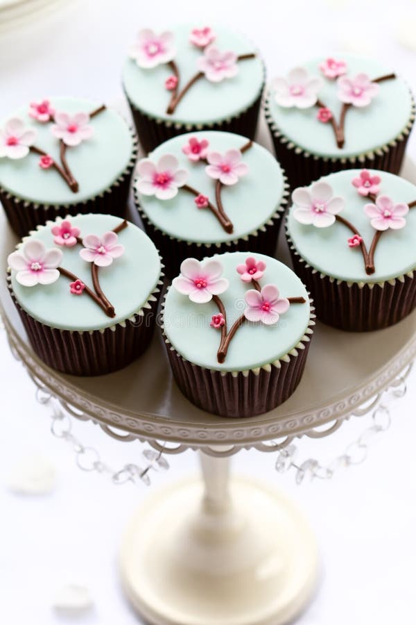 Cherry blossom cupcakes stock photo. Image of pink, array 23689710
